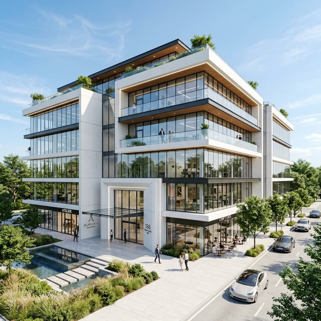 Exterior architectural view of an elite commercial office tower